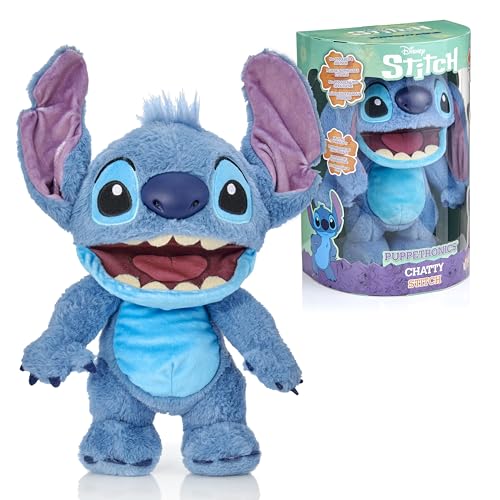 WOW STUFF! Disney Chatty Stitch Deluxe, Puppetronic animatronischer Plüsch, spricht und bewegt Sich, über 50 Sound- und Bewegungsoptionen, 30 cm groß, für Kinder ab 6 Jahren und Erwachsene, blau von WOW! STUFF