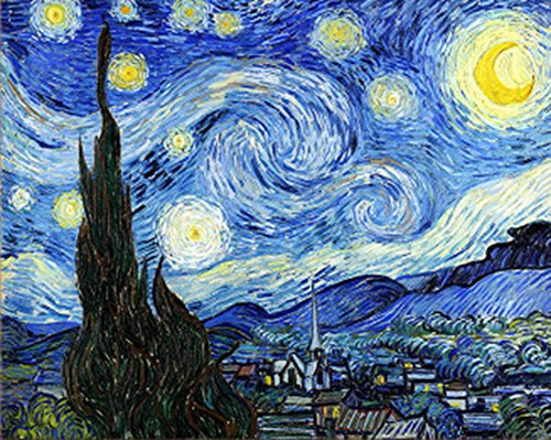 WOWDECOR Malen nach Zahlen Kits für Erwachsene Kinder, DIY Zahlenmalerei – Sternennacht von Van Gogh Schöner Himmel 40 x 50 cm geprägte Leinwand (ohne Rahmen) von WOWDECOR