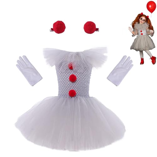 WOZJ Pennywise Costume for Girls，It Clown Costume，With Gloves And Red Hairpin, 3 Pieces Of Set Halloween Clown Costume IT Cosplay Tutu Dresses,For Halloween Carnival Party Horror Cosplay 1-12 Years von WOZJ