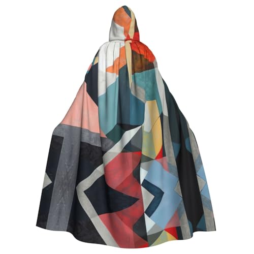 Abstrakter geometrischer Druck, volle Länge, Halloween, Unisex, Umhang mit Kapuze, mittelalterliche Farben, Kostüm, Cosplay, Party von WOmeng