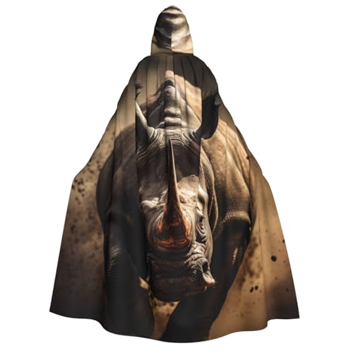 Angry Rhino Print Herren Damen Erwachsene Kapuzenumhang Cosplay Kostüm Halloween Weihnachten Karneval Partys von WOmeng