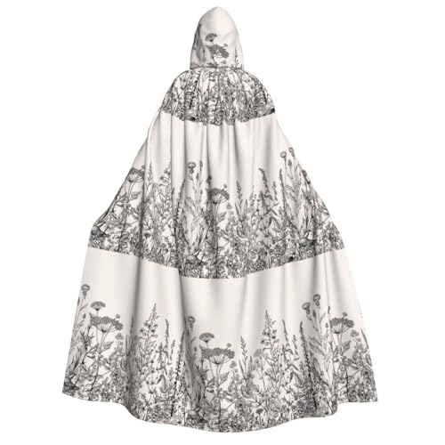 Blumenkräuter, botanische Gravur, Druck, Herren, Damen, Erwachsene, Kapuzenumhang, Cosplay, Kostüm, Halloween, Weihnachten, Karneval, Partys von WOmeng