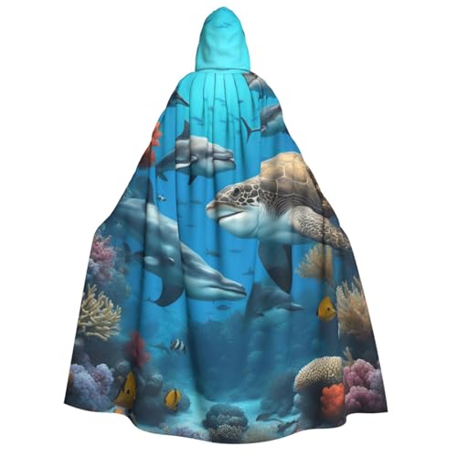 Delfine Sea Turtle Shark Octopus Coral Reef Print Men Women Adult Hooded Cloak Cosplay Costume Halloween Christmas Carnival Parties von WOmeng