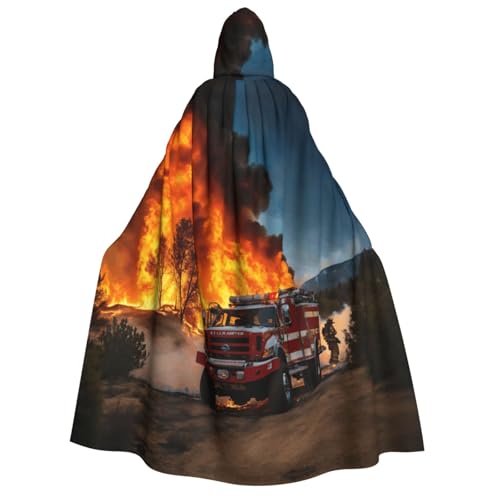 Feuerwehrmann Feuerwehrmann Flamme Druck Herren Damen Erwachsene Kapuzenumhang Cosplay Kostüm Halloween Weihnachten Karneval Partys von WOmeng