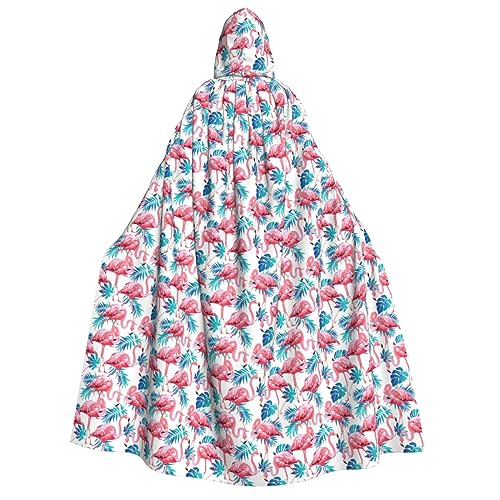 Flamingo-Umhang mit Kapuze, Vogel und grünen Pflanzen, Blatt-Druck, für Herren, Damen, Erwachsene, Cosplay, Kostüm, Halloween, Weihnachten, Karneval, Partys von WOmeng