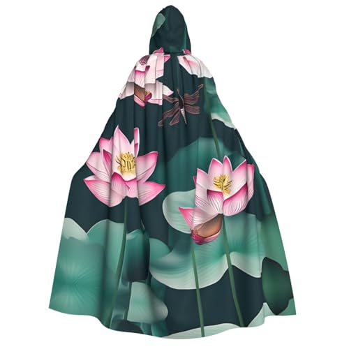 Kapuzenumhang mit Lotusblüte und Libellen-Druck, für Herren, Damen, Erwachsene, Cosplay, Kostüm, Halloween, Weihnachten, Karneval, Partys von WOmeng