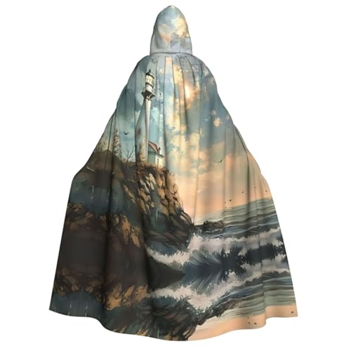 Leuchtturm-Hintergrund, Druck für Herren und Damen, Erwachsene, Kapuzenumhang, Cosplay, Kostüm, Halloween, Weihnachten, Karneval, Partys von WOmeng