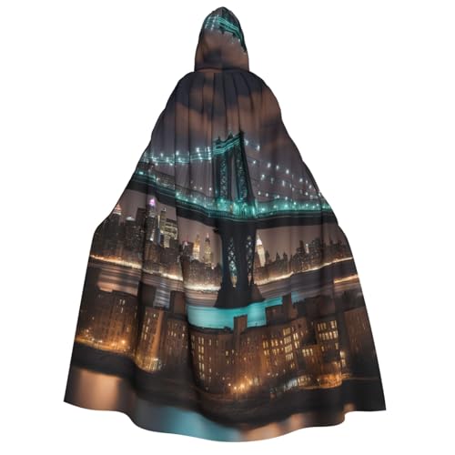 New York Manhattan Bridge Night Print Herren Damen Erwachsene Kapuzenumhang Cosplay Kostüm Halloween Weihnachten Karneval Partys von WOmeng
