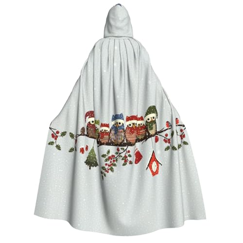 Niedliche Weihnachts-Eulen auf Ast, bedruckt, für Herren und Damen, Erwachsene, Kapuzenumhang, Cosplay, Kostüm, Halloween, Weihnachten, Karneval, Partys von WOmeng