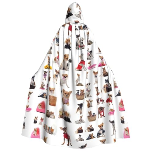 Niedlicher Chihuahua-Mopsmuster-Druck, für Herren und Damen, Erwachsene, Kapuzenumhang, Cosplay, Kostüm, Halloween, Weihnachten, Karneval, Partys von WOmeng