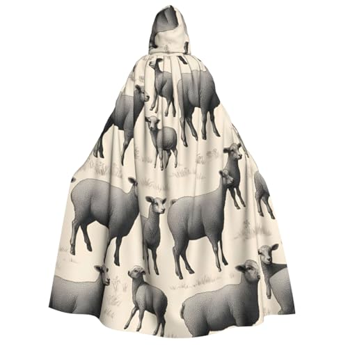 Niedlicher Schaf-Lamm-Druck, für Herren und Damen, Erwachsene, Kapuzenumhang, Cosplay, Kostüm, Halloween, Weihnachten, Karneval, Partys von WOmeng