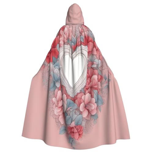 Romantischer Herz-Druck, volle Länge, Halloween, Unisex, Umhang mit Kapuze, mittelalterliche Farben, Kostüm, Cosplay, Party von WOmeng