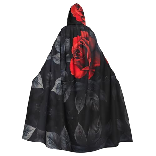 Rote Rose und schwarze Blätter, Halloween-Umhang, Unisex, mit Kapuze, mittelalterliche Farben, Kostüm, Cosplay, Party Rote Rose und schwarze Blätter, Halloween-Umhang, Unisex, mit Kapuze, mittelalterliche Farben, Kostüm, Cosplay, Party von WOmeng
