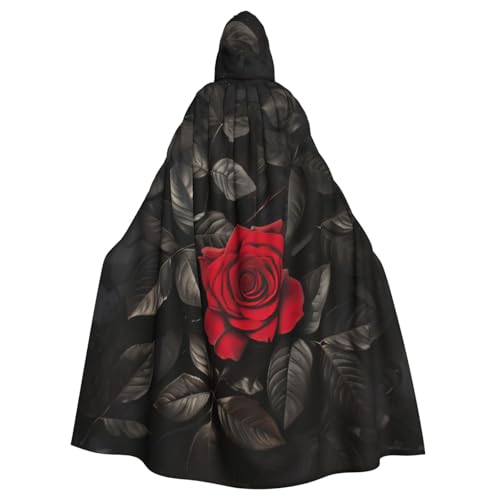 Rote Rose und schwarze Blätter, Halloween-Umhang, Unisex, mit Kapuze, mittelalterliche Farben, Kostüm, Cosplay, Party Rote Rose und schwarze Blätter, Halloween-Umhang, Unisex, mit Kapuze, mittelalterliche Farben, Kostüm, Cosplay, Party von WOmeng