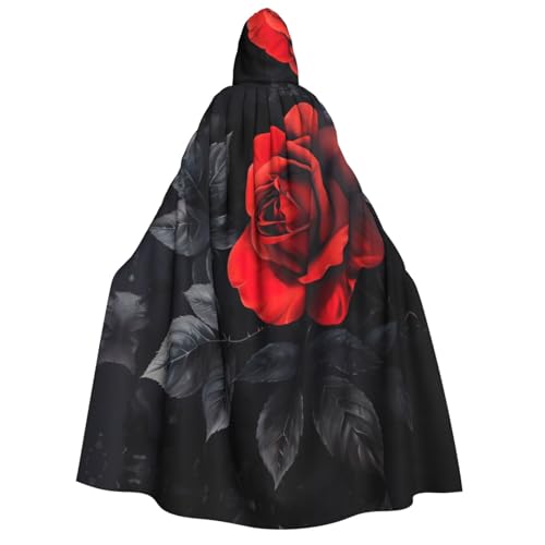 Rote Rose und schwarze Blätter Druck Männer Frauen Erwachsene Kapuzenumhang Cosplay Kostüm Halloween Weihnachten Karneval Partys von WOmeng
