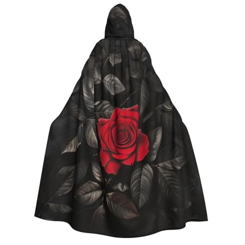Rote Rose und schwarze Blätter Druck Männer Frauen Erwachsene Kapuzenumhang Cosplay Kostüm Halloween Weihnachten Karneval Partys von WOmeng
