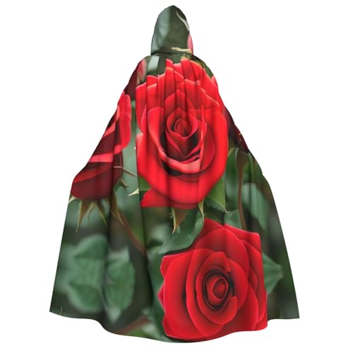 Roter Rosen-Blumendruck, für Herren und Damen, Erwachsene, Kapuzenumhang, Cosplay, Kostüm, Halloween, Weihnachten, Karneval, Partys von WOmeng