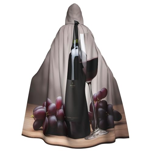 Rotwein-Druck, volle Länge, Halloween-Umhang, Unisex, mit Kapuze, mittelalterliche Farben, Kostüm, Cosplay, Party von WOmeng