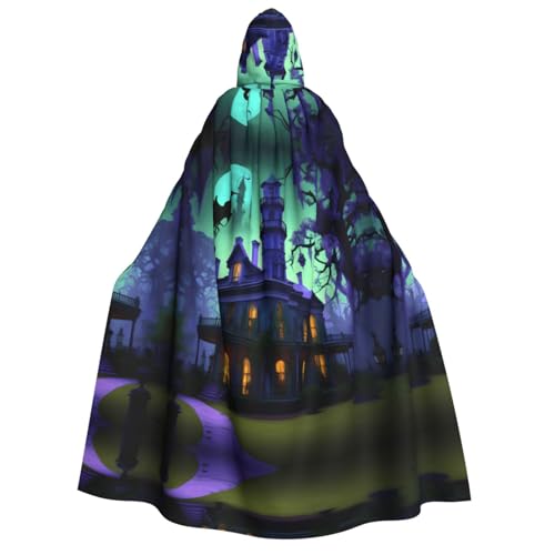 Schwarzer Haunted Mansion Print Herren Damen Erwachsene Kapuzenumhang Cosplay Kostüm Halloween Weihnachten Karneval Partys von WOmeng