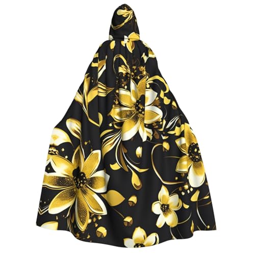 Schwarzer und goldener Blumendruck, für Herren und Damen, mit Kapuze, Cosplay, Kostüm, Halloween, Weihnachten, Karneval, Partys von WOmeng