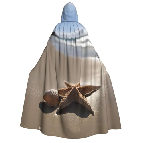 Seestern Muschel Sandstrand Druck Herren Damen Erwachsene Kapuzenumhang Cosplay Kostüm Halloween Weihnachten Karneval Partys von WOmeng