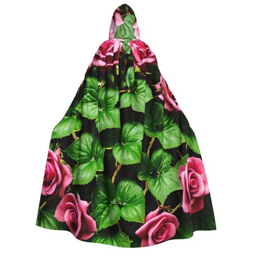 Umhang mit Kapuze für Herren, Damen, Erwachsene, Blumenmuster, Rose, Efeu mit Blättern, Frühlingsdruck, Cosplay, Kostüm, Halloween, Weihnachten, Karneval, Partys von WOmeng