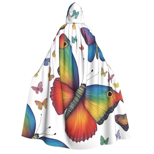 Umhang mit Kapuze für Herren und Damen, Regenbogen-Schmetterlings-Aufdruck, Cosplay, Halloween, Weihnachten, Karneval, Partys von WOmeng