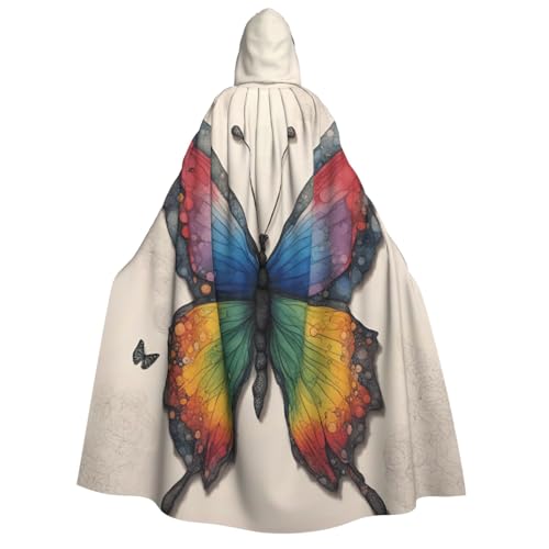 Umhang mit Kapuze für Herren und Damen, Regenbogen-Schmetterlings-Aufdruck, Cosplay, Halloween, Weihnachten, Karneval, Partys von WOmeng