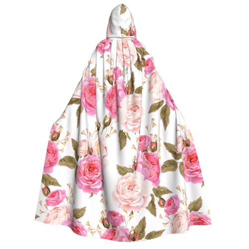 Umhang mit Kapuze für Herren und Damen, mit Blumenmuster, Rosa, für Cosplay, Halloween, Weihnachten, Karneval, Partys von WOmeng