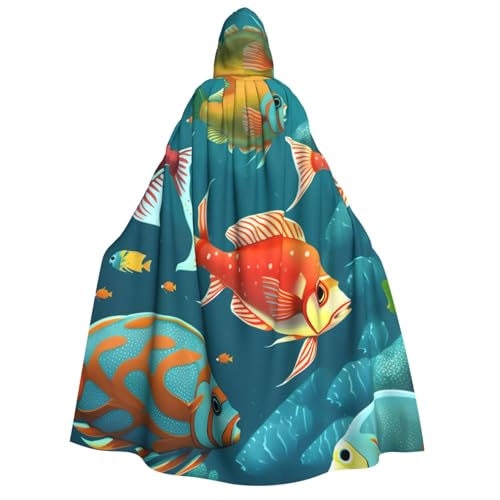 Unterwasserfisch-Aufdruck, für Herren und Damen, Erwachsene, Kapuzenumhang, Cosplay, Kostüm, Halloween, Weihnachten, Karneval, Partys von WOmeng