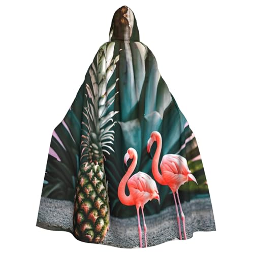 WOmeng Ananas-Flamingo-Druck, volle Länge, Halloween, Unisex, Umhang mit Kapuze, mittelalterliche Farben, Kostüm, Cosplay, Party WOmeng Ananas-Flamingo-Druck, volle Länge, Halloween, Unisex, Umhang mit Kapuze, mittelalterliche Farben, Kostüm, Cosplay, Party von WOmeng
