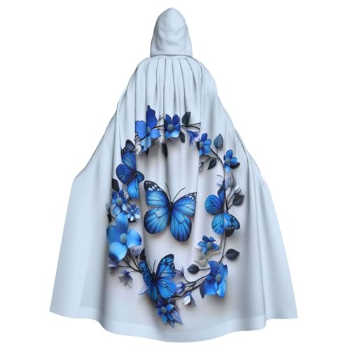 WOmeng Blauer Schmetterlings-Druck, volle Länge, Halloween, Unisex, Umhang mit Kapuze, mittelalterliche Farben, Kostüm, Cosplay, Party von WOmeng