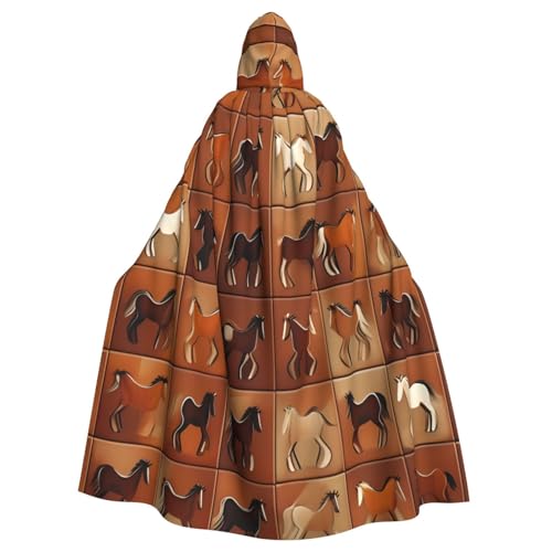 WOmeng Brauner Pferdeaufdruck, volle Länge, Halloween, Unisex, Umhang mit Kapuze, mittelalterliche Farben, Kostüm, Cosplay, Party von WOmeng