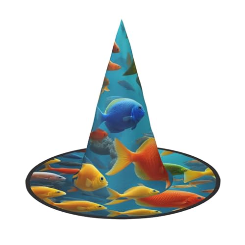WOmeng Bunte Fische, Halloween-Hexenhut, Karneval, Kostüm, Zubehör, faltbar, leicht, für Festivals WOmeng Bunte Fische, Halloween-Hexenhut, Karneval, Kostüm, Zubehör, faltbar, leicht, für Festivals von WOmeng