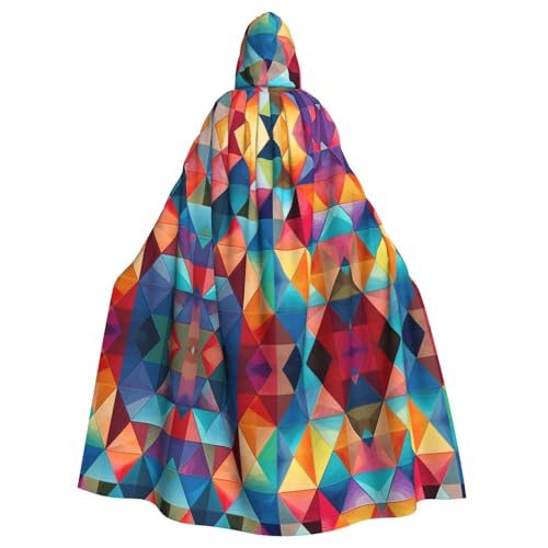 WOmeng Farbenfroher Dreiecksdruck, volle Länge, Halloween, Unisex, Umhang mit Kapuze, mittelalterliche Farben, Kostüm, Cosplay, Party von WOmeng