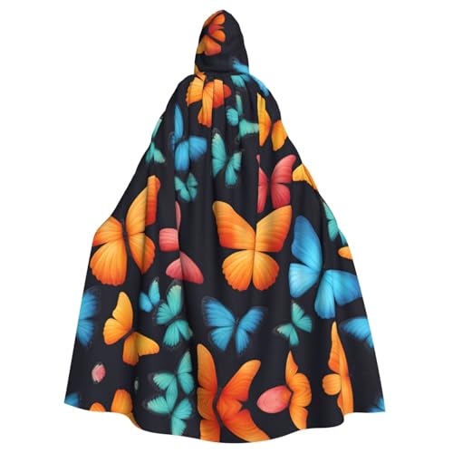 WOmeng Farbenfroher Schmetterlings-Druck, volle Länge, Halloween, Unisex, Umhang mit Kapuze, mittelalterliche Farben, Kostüm, Cosplay, Party von WOmeng