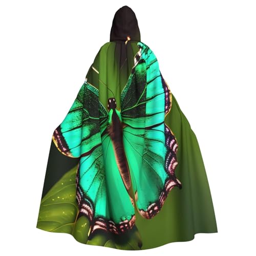 WOmeng Farbenfroher Schmetterlings-Druck, volle Länge, Halloween, Unisex, Umhang mit Kapuze, mittelalterliche Farben, Kostüm, Cosplay, Party von WOmeng