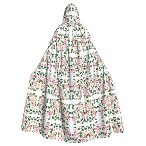 WOmeng Flamingo-Umhang mit rundem Blätter-Druck, volle Länge, Halloween, Unisex, mit Kapuze, mittelalterliche Farben, Kostüm, Cosplay, Party WOmeng Flamingo-Umhang mit rundem Blätter-Druck, volle Länge, Halloween, Unisex, mit Kapuze, mittelalterliche Farben, Kostüm, Cosplay, Party von WOmeng