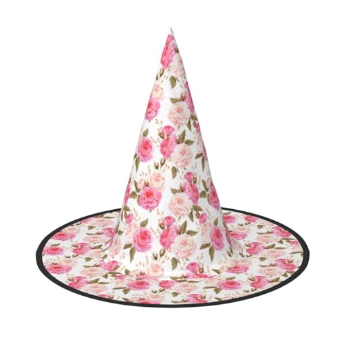 WOmeng Floral Flower Rose Pink Print Halloween Hexenhut Karneval Kostüm Zubehör Faltbare Leichte Kappe Festivals von WOmeng
