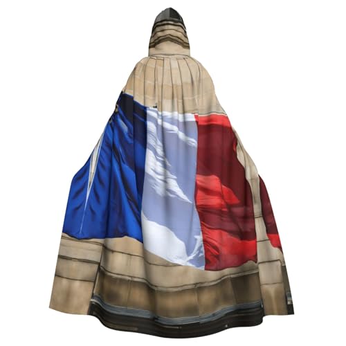 WOmeng Französischer Flaggen-Druck, volle Länge, Halloween, Unisex, Umhang mit Kapuze, mittelalterliche Farben, Kostüm, Cosplay, Party von WOmeng