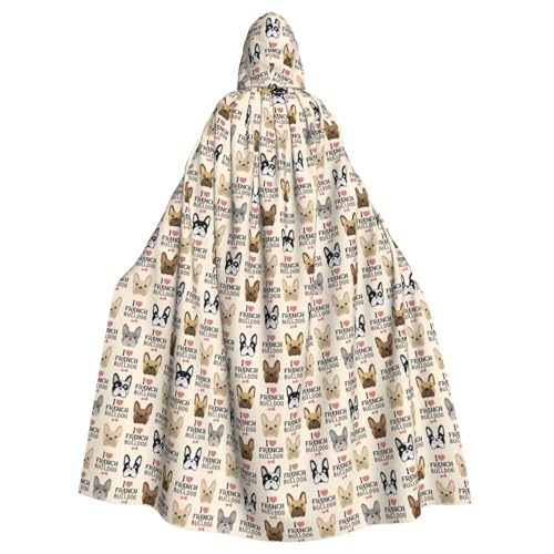 WOmeng Französischer Hunde-Druck, volle Länge, Halloween, Unisex, Umhang mit Kapuze, mittelalterliche Farben, Kostüm, Cosplay, Party von WOmeng