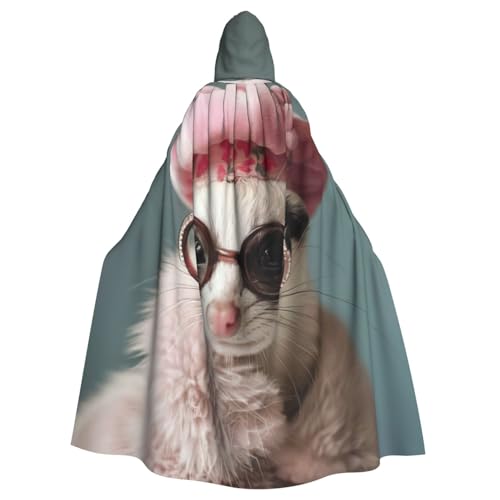 WOmeng Französisches Modell, Frettchen-Druck, volle Länge, Halloween, Unisex, Umhang mit Kapuze, mittelalterliche Farben, Kostüm, Cosplay, Party von WOmeng