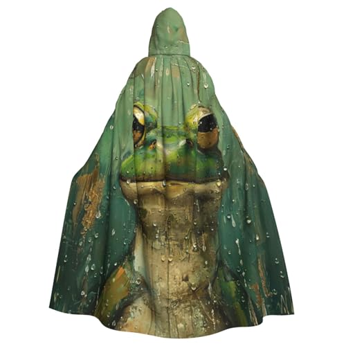 WOmeng Frosch- und Regen-Druck, volle Länge, Halloween, Unisex, Umhang mit Kapuze, mittelalterliche Farben, Kostüm, Cosplay, Party von WOmeng