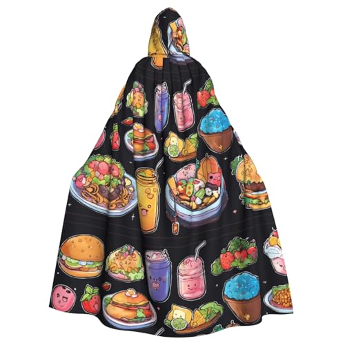 WOmeng Gesunder Lebensmittel-Druck, volle Länge, Halloween-Umhang, Unisex, mit Kapuze, mittelalterliche Farben, Kostüm, Cosplay, Party von WOmeng