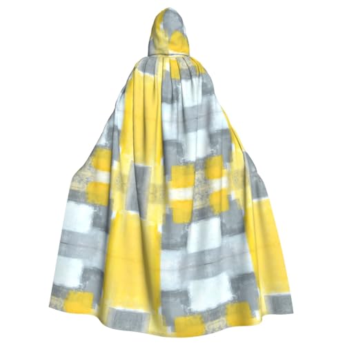 WOmeng Grauer und gelber abstrakter Kunstdruck, volle Länge, Halloween, Unisex, Umhang, mit Kapuze, mittelalterliche Farben, Kostüm, Cosplay, Party von WOmeng