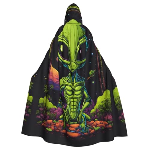 WOmeng Grüner Alien-Druck, volle Länge, Halloween, Unisex, Umhang mit Kapuze, mittelalterliche Farben, Kostüm, Cosplay, Party von WOmeng