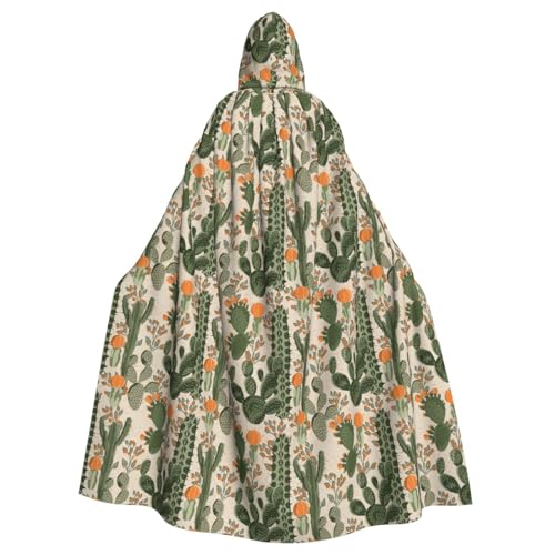 WOmeng Grüner Kaktus-Druck, volle Länge, Halloween, Unisex, Umhang mit Kapuze, mittelalterliche Farben, Kostüm, Cosplay, Party von WOmeng