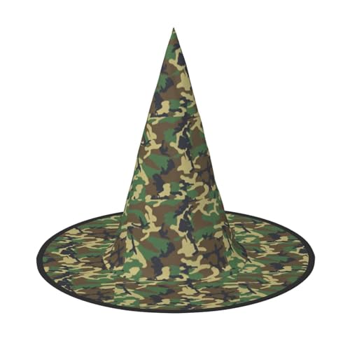 WOmeng Grüner Militär-Hexenhut, Camouflage-Druck, Halloween, Karneval, Kostüm, Zubehör, faltbar, leicht, für Festivals von WOmeng