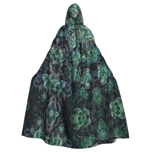 WOmeng Grüner Sukkulenten-Druck, volle Länge, Halloween, Unisex, Umhang mit Kapuze, mittelalterliche Farben, Kostüm, Cosplay, Party von WOmeng