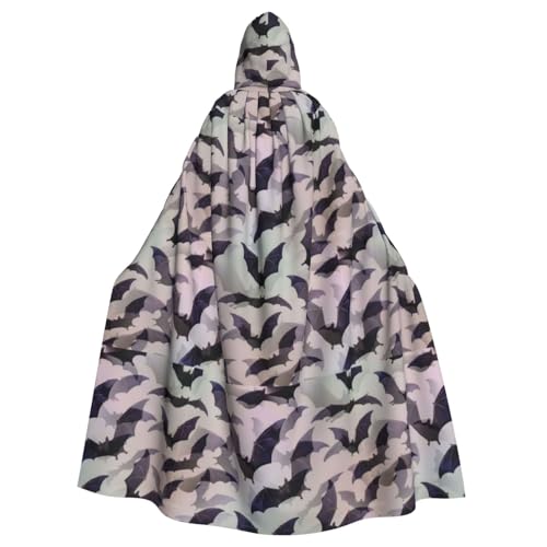 WOmeng Halloween-Umhang mit Fledermäusen, grauer Druck, volle Länge, Halloween, Unisex, mit Kapuze, mittelalterliche Farben, Kostüm, Cosplay, Party von WOmeng